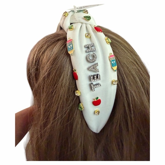White Headband with Teacher Theme Embellishments